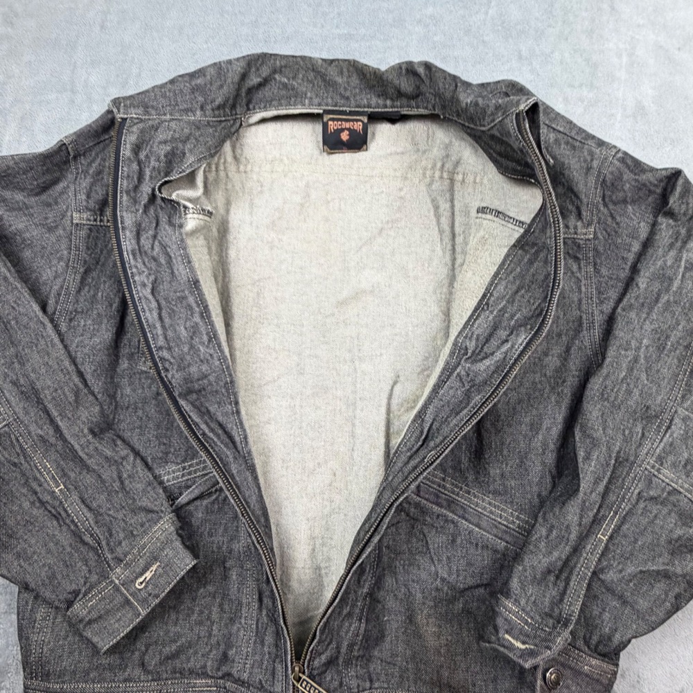 Vintage Rocawear Jacket Mens XL Black Denim Full Zip Embroidered Logo Y2K - Picture 5 of 9